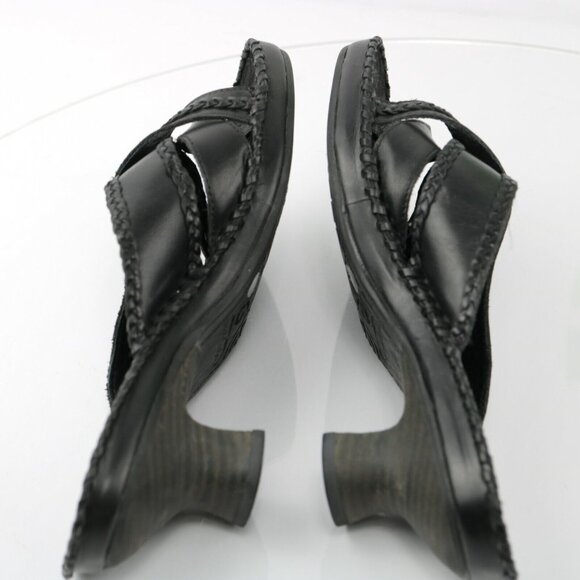 Nurture Womens Sandal Size 7 Black Leather Toe Post Block Heel Mule Slide Braid - Picture 9 of 12
